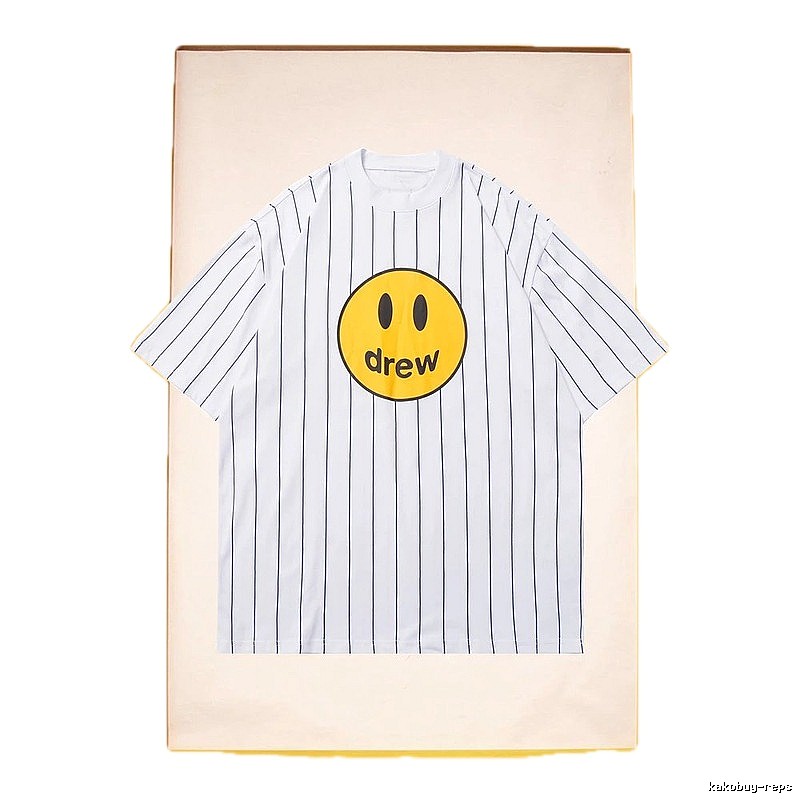 DREW Smiley Series Street Style White Striped Short Sleeve T-shirt