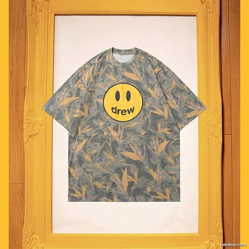DREW Smiley Street Style Green and Yellow All-over Print Short Sleeve T-Shirt
