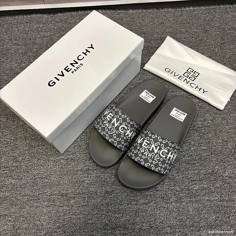 Givenchy All-Over Monogram Streetwear Style Dark Gray Slides