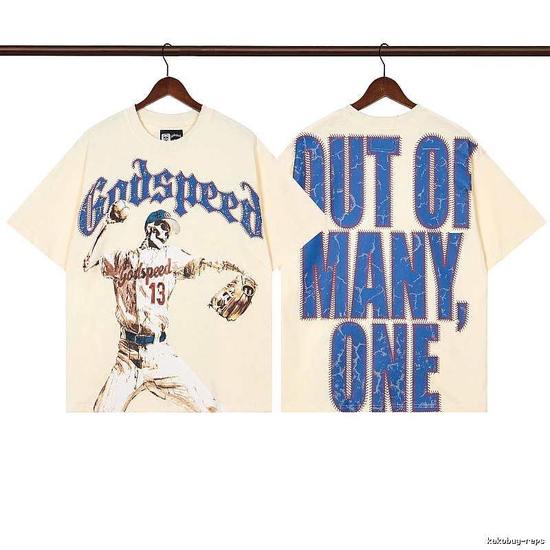 Godspeed Baseball Print Vintage Beige T-shirt