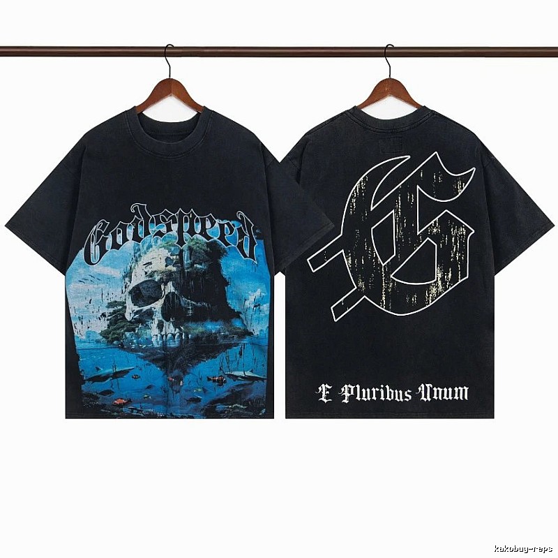 Godspeed Skull Print Vintage Distressed Black T-Shirt