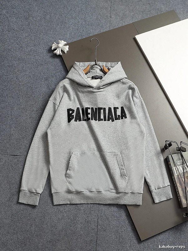 Gray Hoodie with Bold Balenciaga Balenciaga Hoodie with Button Detail