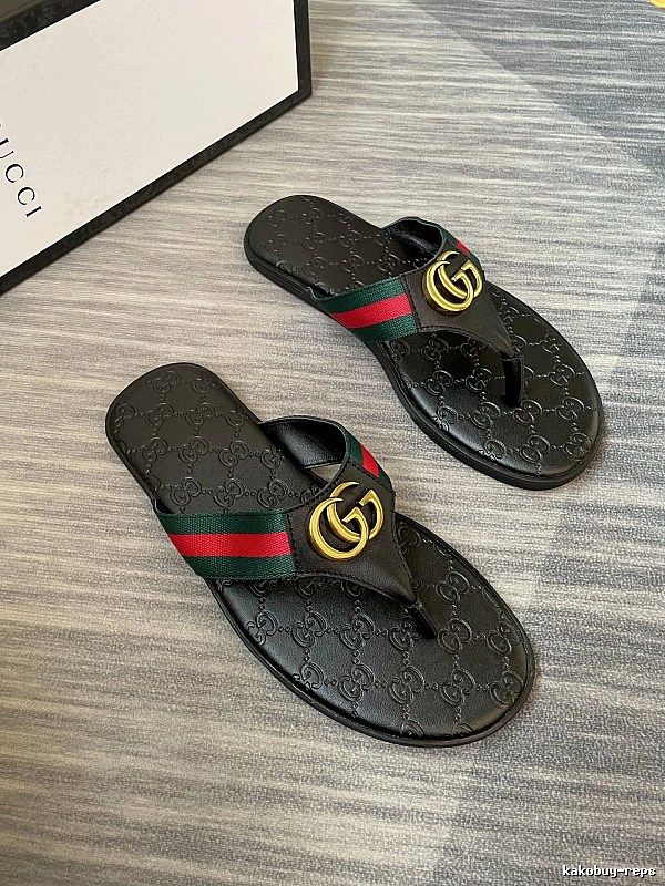 Gucci Double G Classic Retro Black Flip Flops