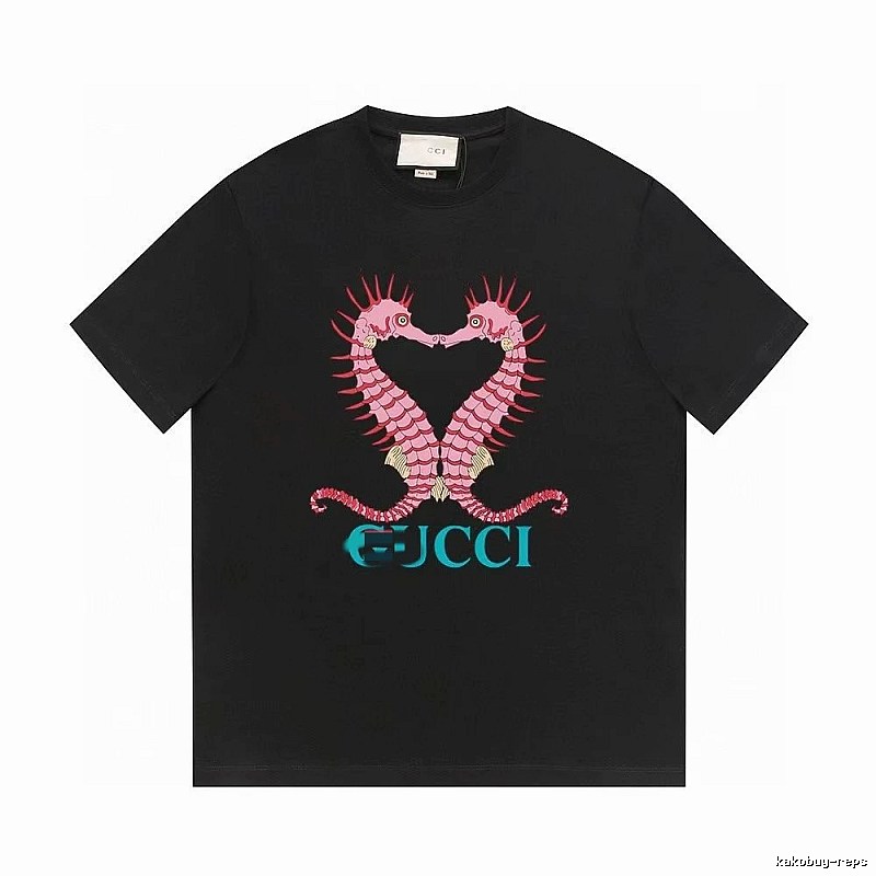 Gucci Double Seahorse Print Trendy Style Black T-Shirt