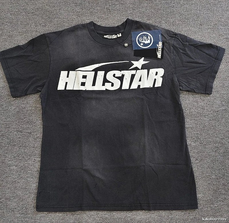 Hellstar Classic Logo Street Style Distressed Black T-Shirt