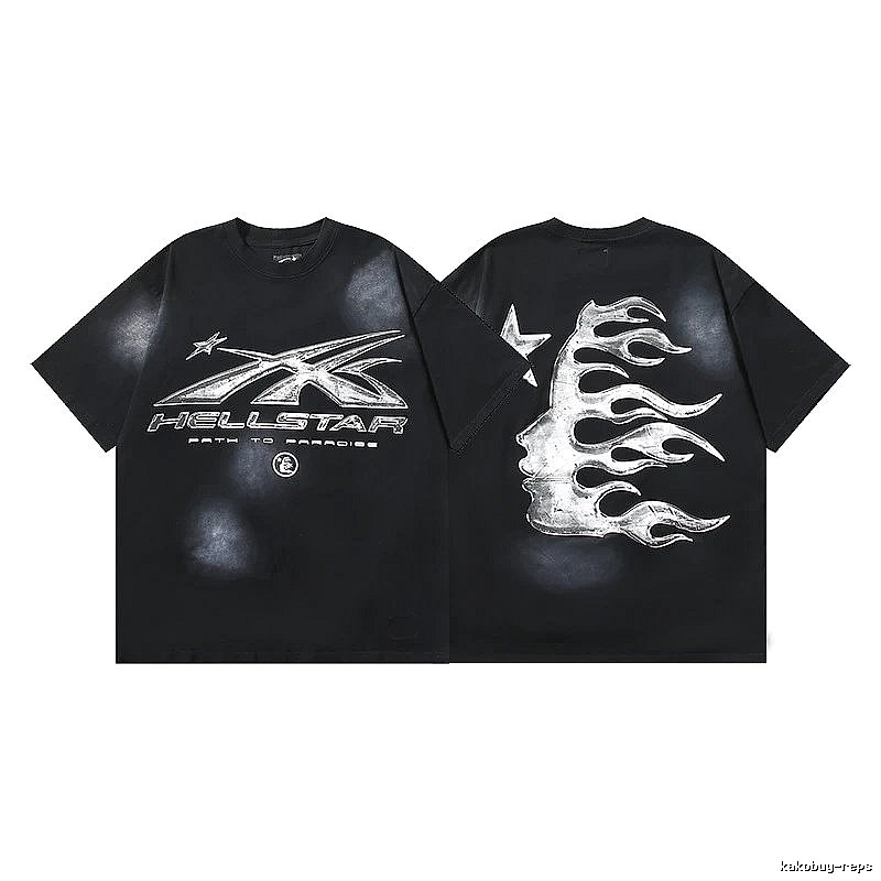 Hellstar Distressed Flame Street Style Black T-Shirt
