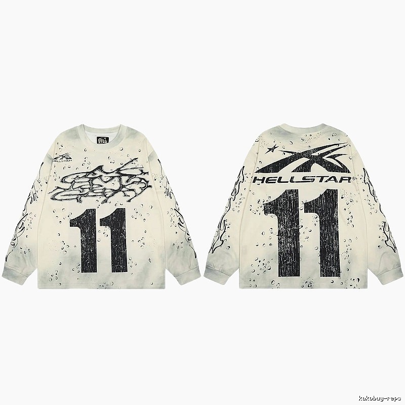 Hellstar No.11 Distressed Street Style Off-white Long Sleeve T-shirt
