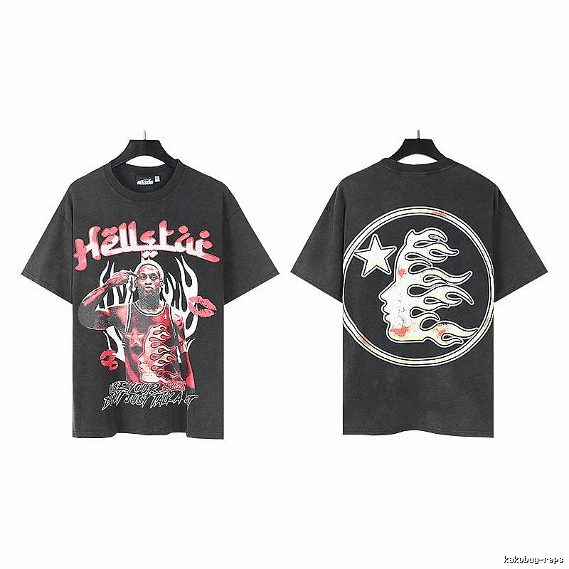 Hellstar Star Player Print Vintage Style Washed Black T-Shirt