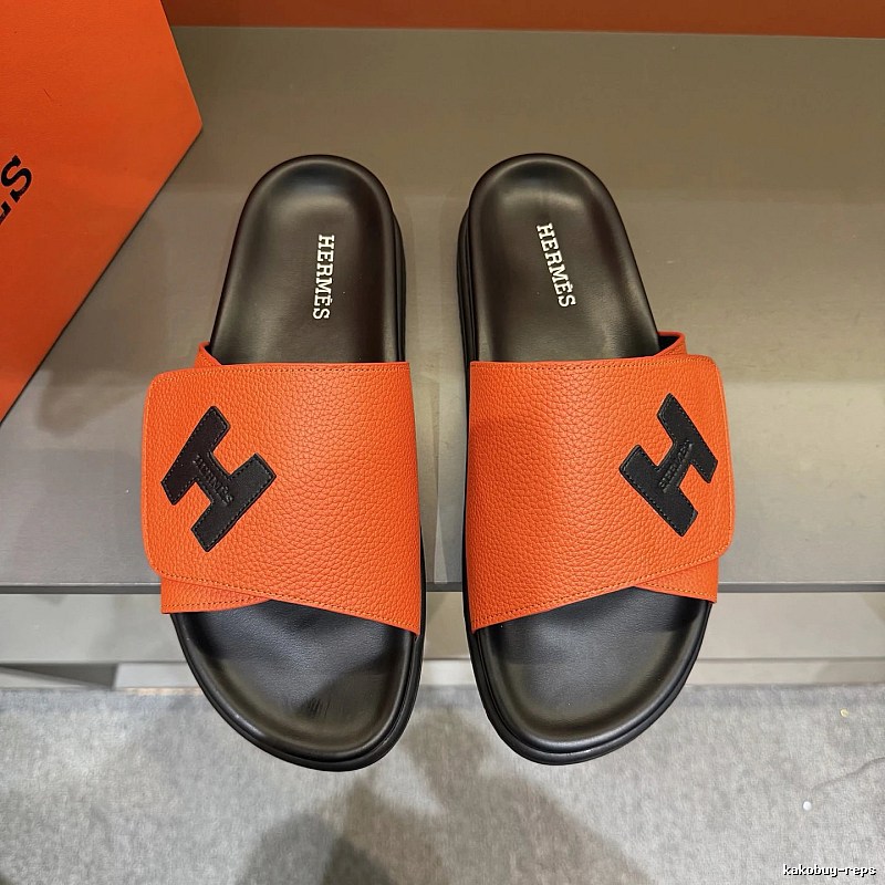Hermès H Collection Light Luxury Style Orange & Black Slides