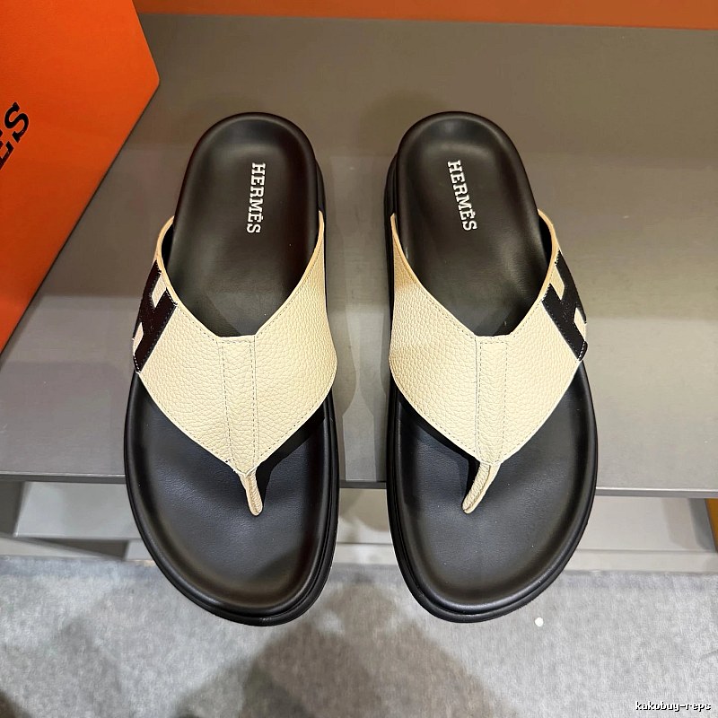 Hermès Light Luxury Casual Off-white & Black Color-block Flip-flops