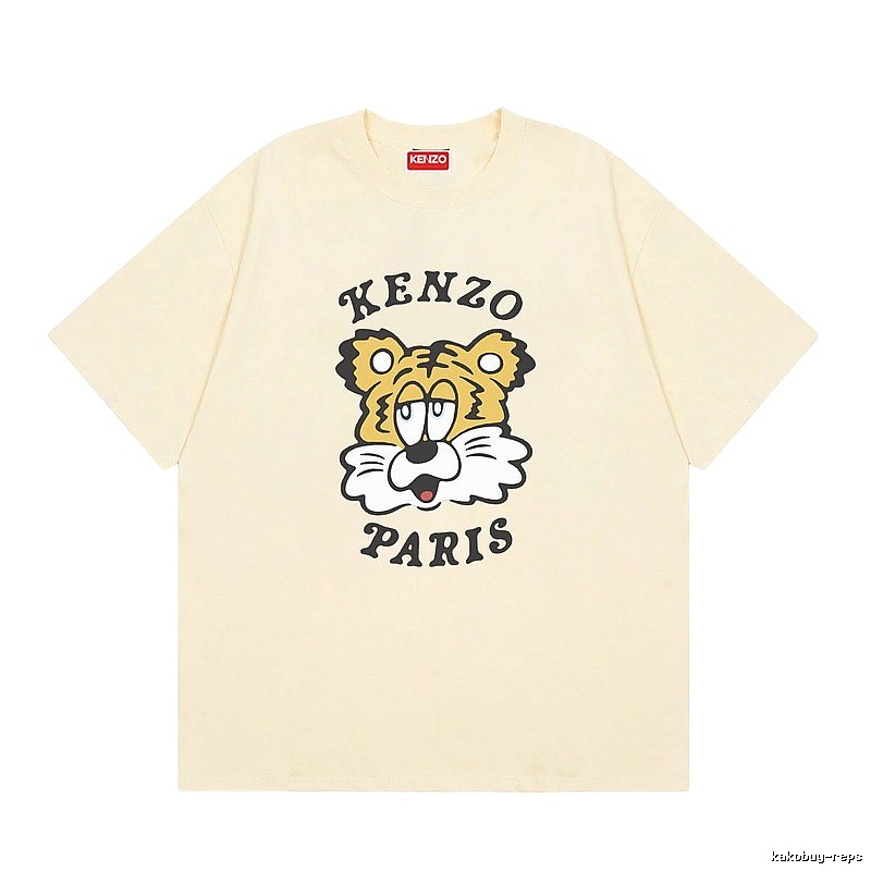 KENZO Tiger Head Print Trendy Style Beige T-shirt