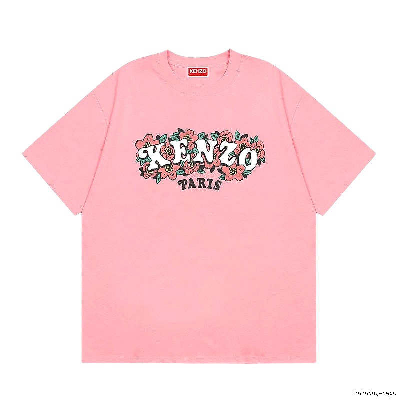 KENZO Trendy Pink Floral Print Short Sleeve T-shirt