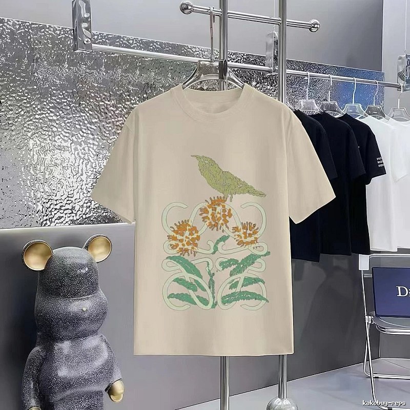 LOEWE Bird and Flower Print Casual Off-white T-shirt
