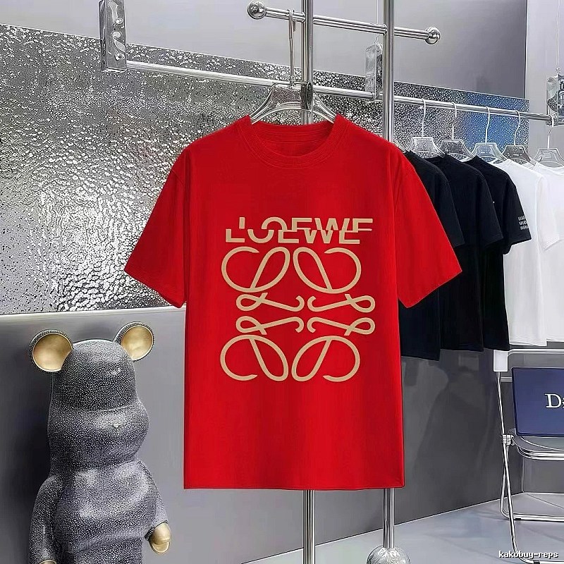 LOEWE Classic Logo Light Luxury Style Red Short-sleeve T-shirt