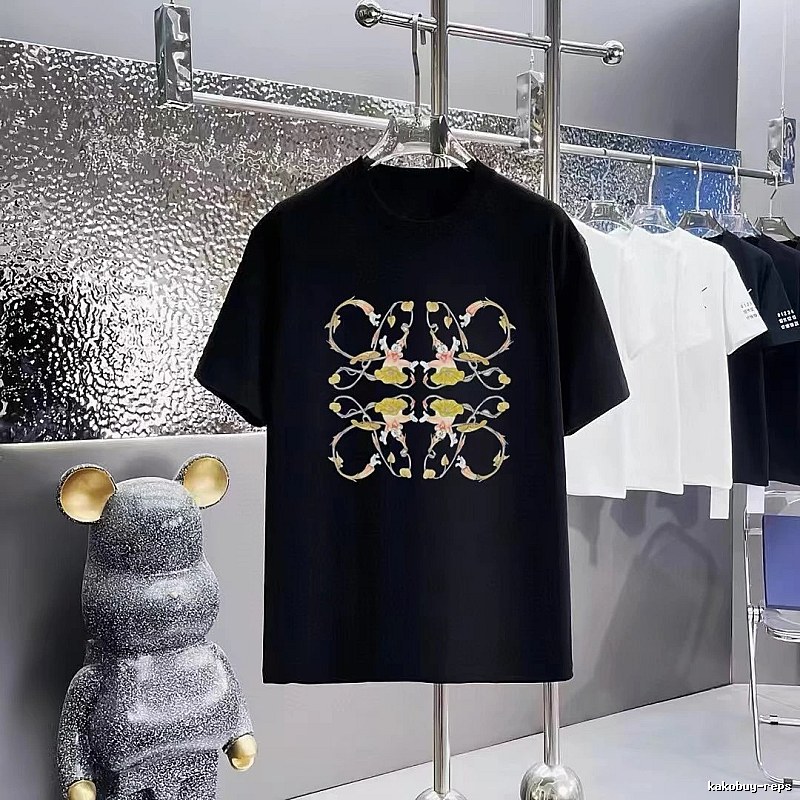 LOEWE Floral Print Casual Style Black T-Shirt