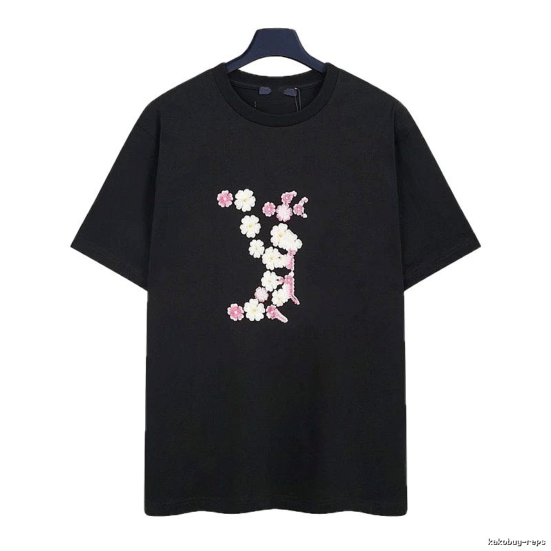 Louis Vuitton Floral Embroidered Casual Black Short-sleeved T-shirt