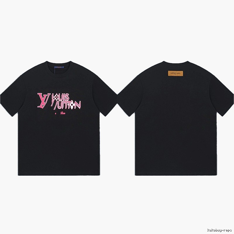Louis Vuitton Letter Print Trendy Style Black T-shirt