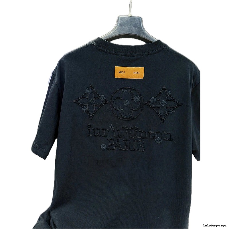 Louis Vuitton Monogram Embroidered Trendy Black Short-sleeve T-shirt