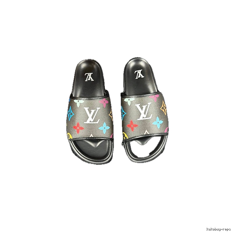 Louis Vuitton Monogram Street-style Black-based Multicolor Slide Sandals