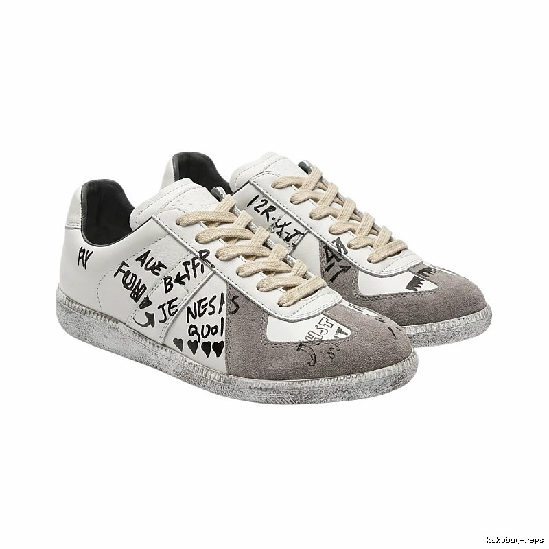 Maison Margiela Graffiti Style Gray and White Shoes