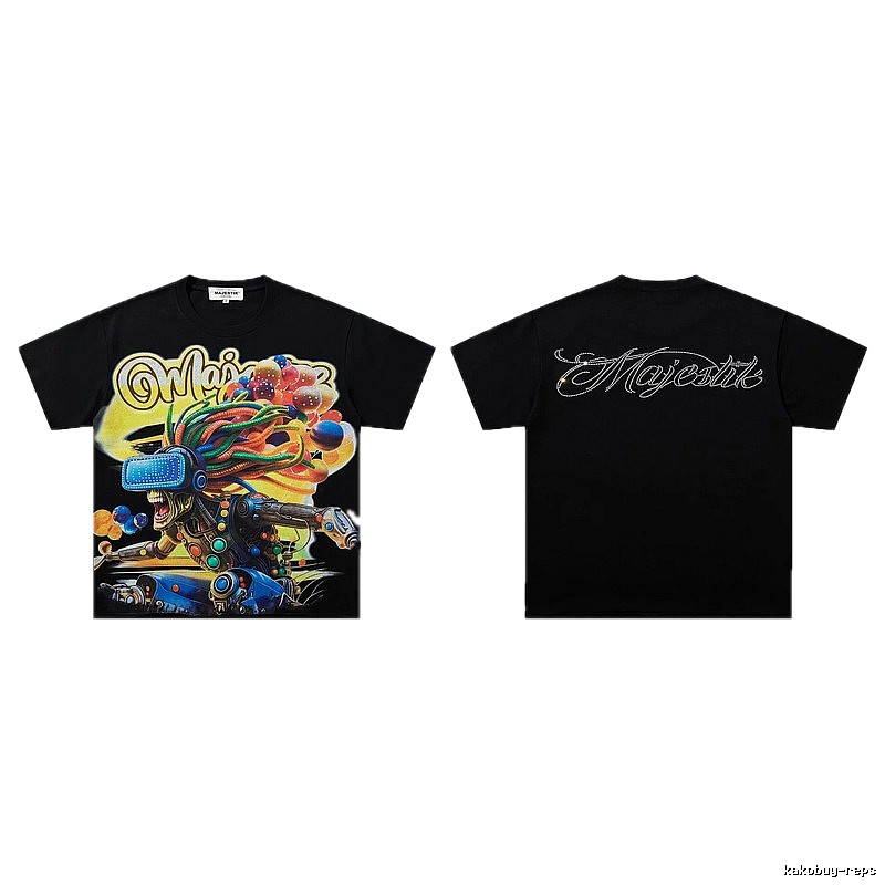 MAJESTIK Cyber Print Street Style Black T-Shirt