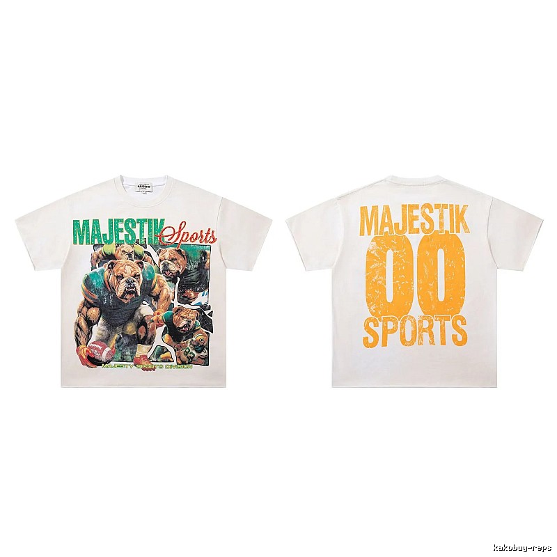 MAJESTIK Sporty Vintage Style Off-white Short Sleeve T-shirt