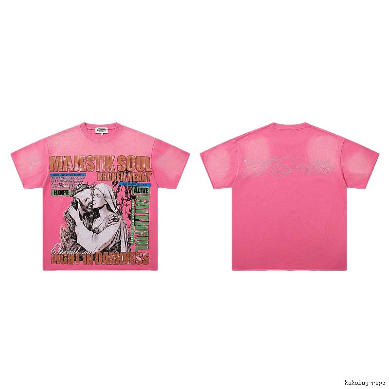 MAJESTIKSOUL Vintage Print Pink Short-sleeve T-shirt