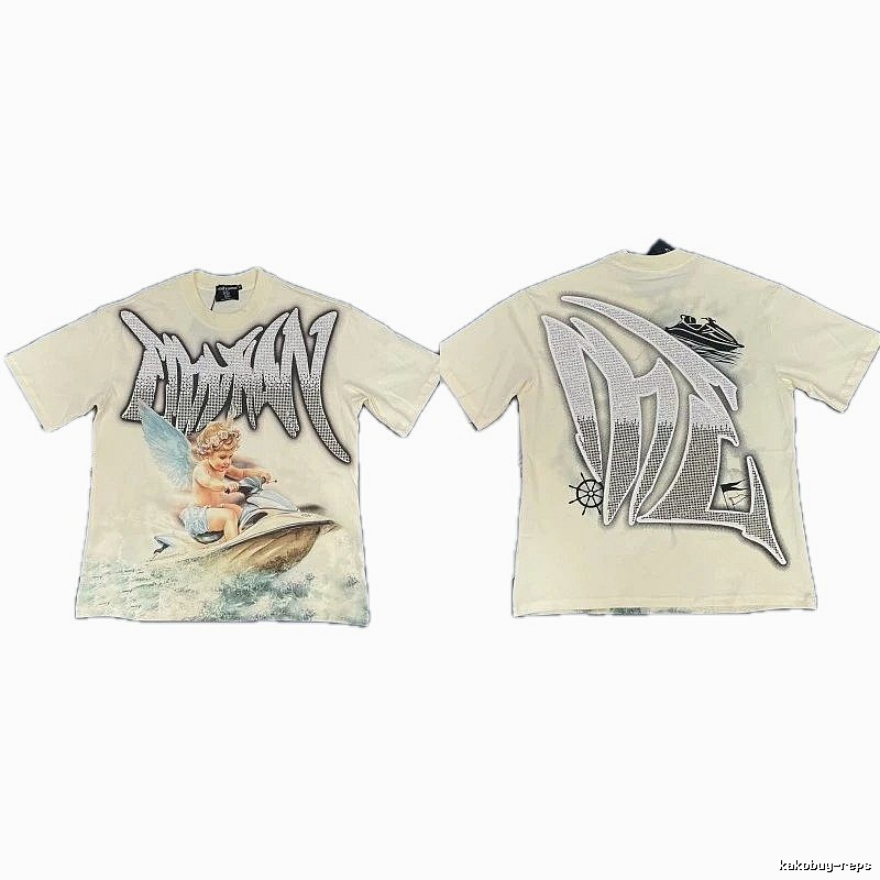 Mixed Emotion Off-white Street-style Angel Print T-shirt