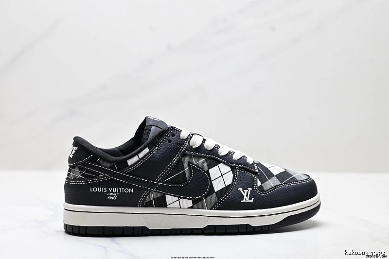 Nike LV co-branded black and white checkered sports shoes