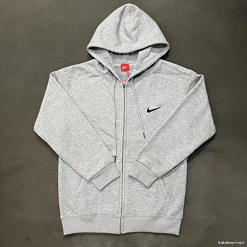 Nike Zip-Front Design Gray Zip Hoodie Daily Styling Swoosh