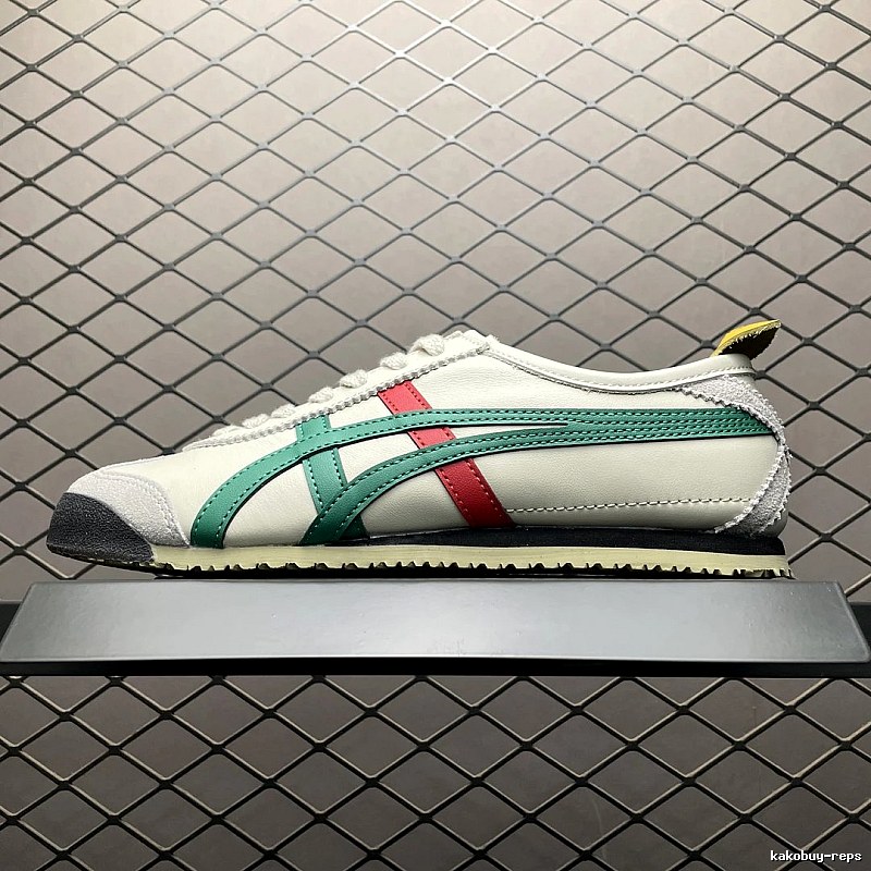 Onitsuka Tiger Cream, Green and Red Low-Top Sneakers with Classic Lace-Up