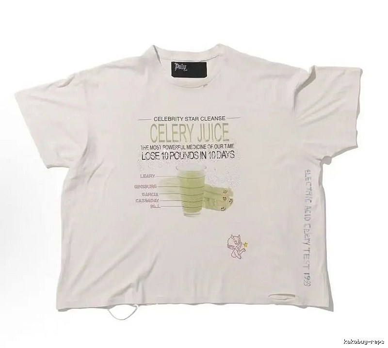 Paly Hollywood Celery Juice Print Vintage Style White T-Shirt