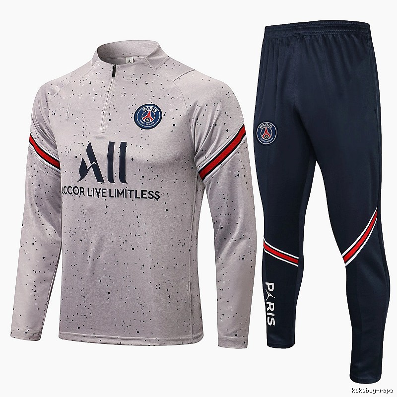 Paris Saint-Germain 2021-22 Speckled Pattern Gray Training Tracksuit Set Warm Weather