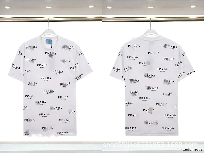 Prada All-over Print Streetwear Style White Short-sleeve T-Shirt