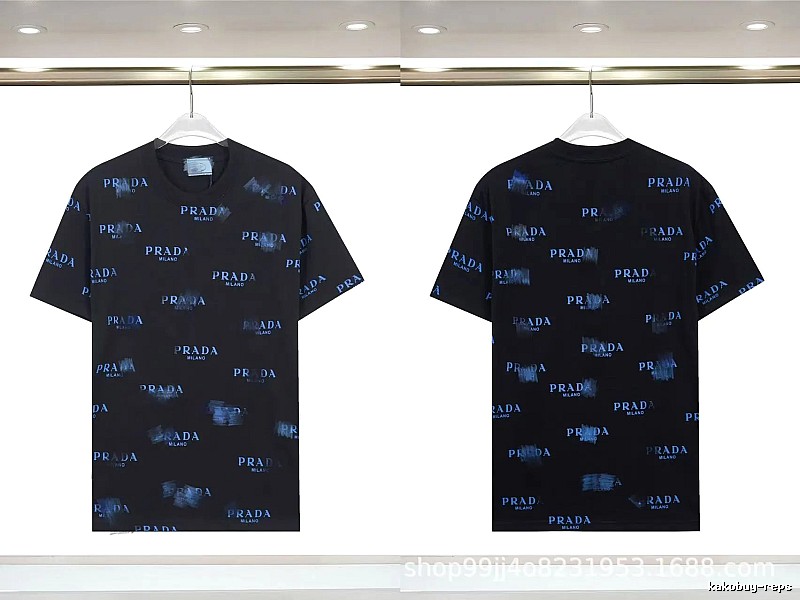 Prada All-over Printed Streetwear Style Black Short-sleeve T-shirt