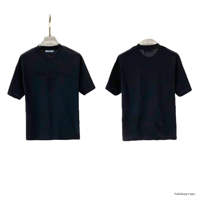 Prada Embossed Minimalist Style Black Short-sleeve T-shirt