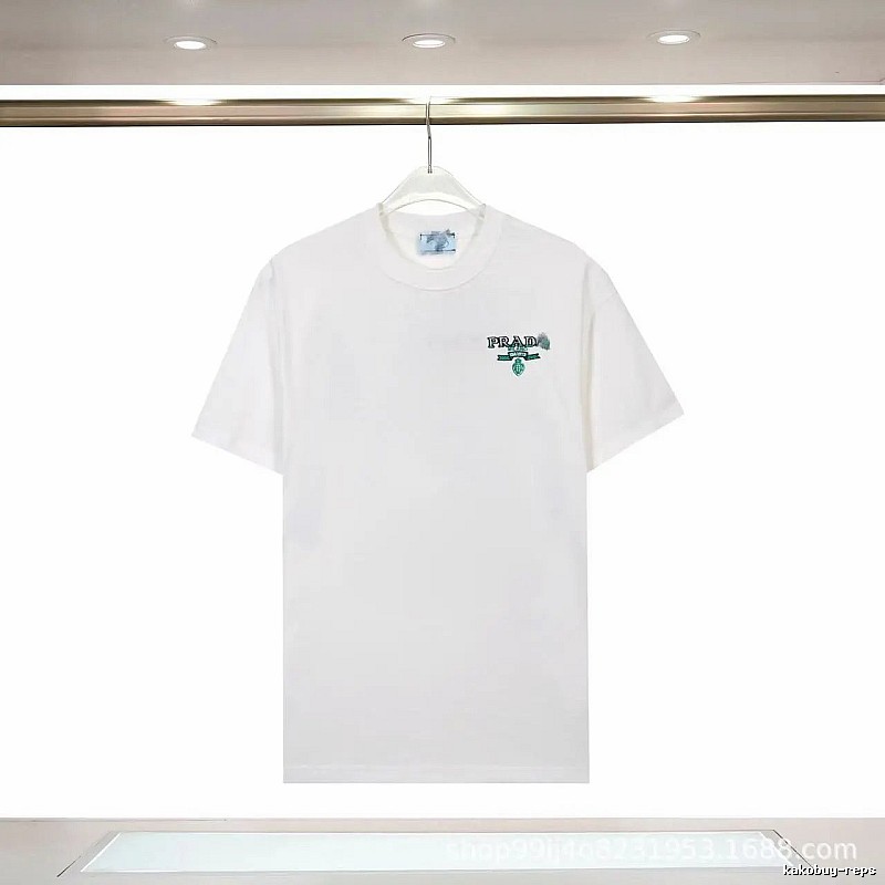 Prada Embroidered Minimalist Style White Short-sleeve T-shirt