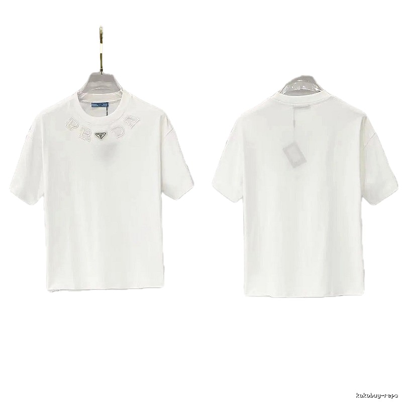 Prada Embroidered Minimalist Style White Short-sleeved T-shirt
