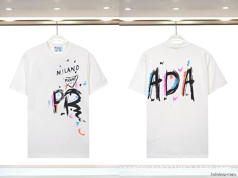 Prada Graffiti Street Style White Short-sleeved T-shirt