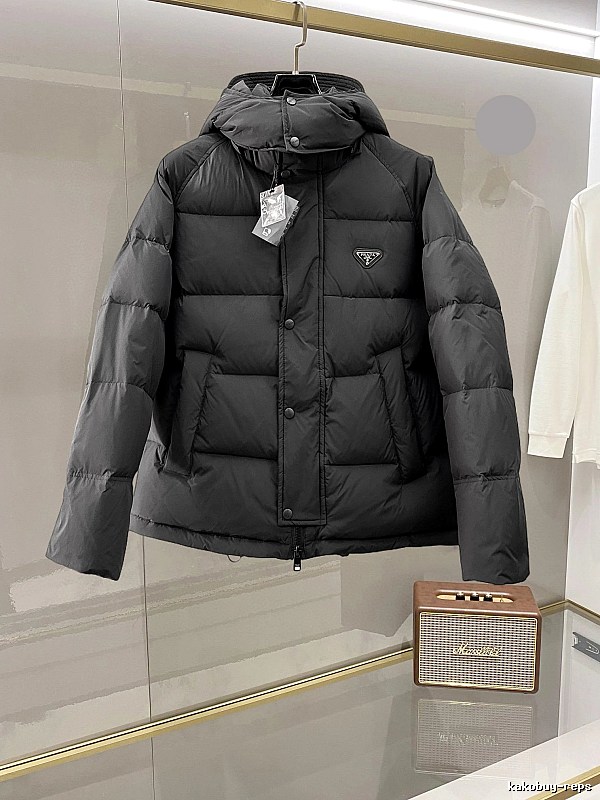 Prada Hooded Puffer Jacket with Black Hooded Logo