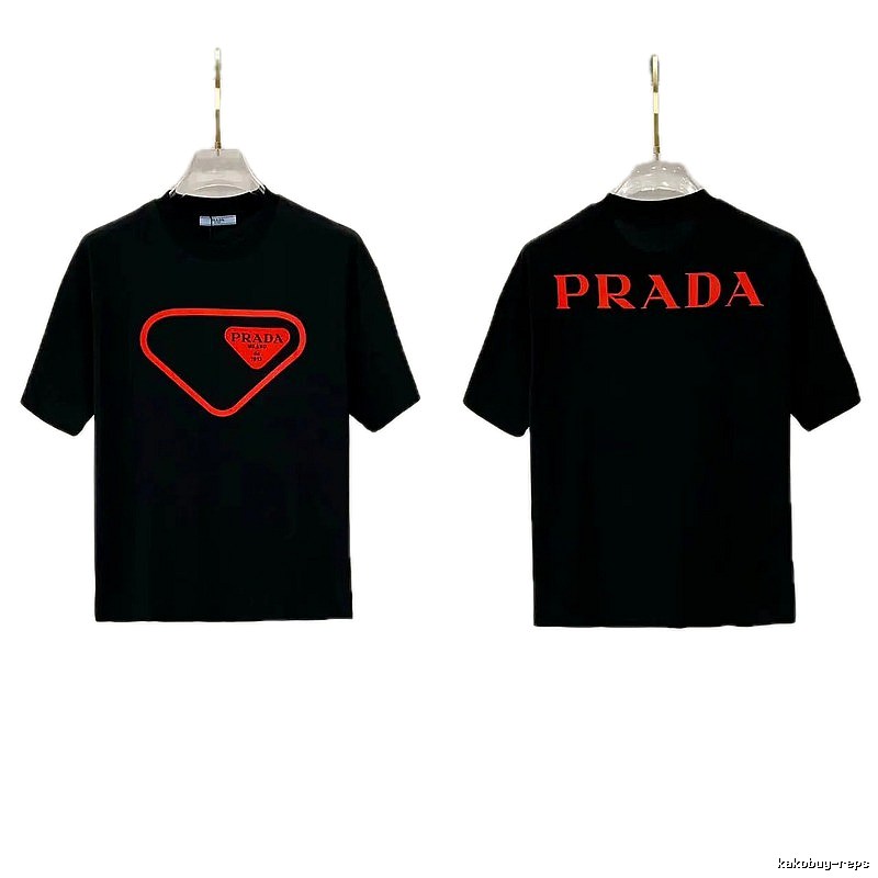 Prada Inverted Triangle Streetwear Style Black Short-sleeve T-shirt