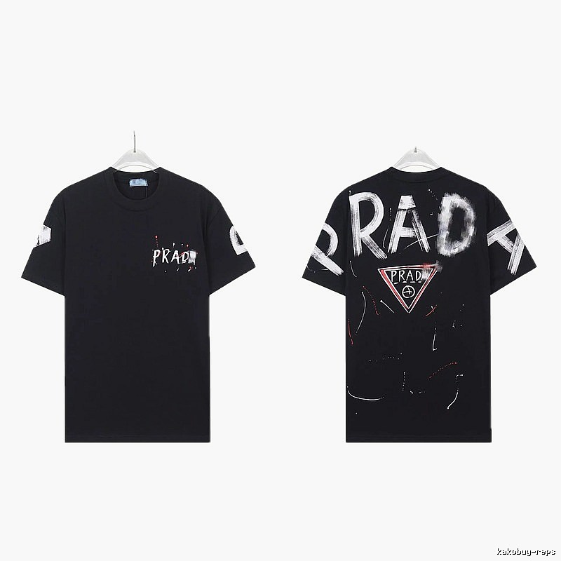 Prada Triangle Logo Graffiti Style Black Short-sleeve T-shirt