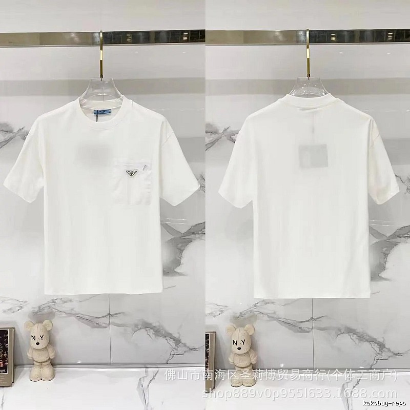 Prada Triangle Logo Minimalist Style White Short-sleeve T-shirt