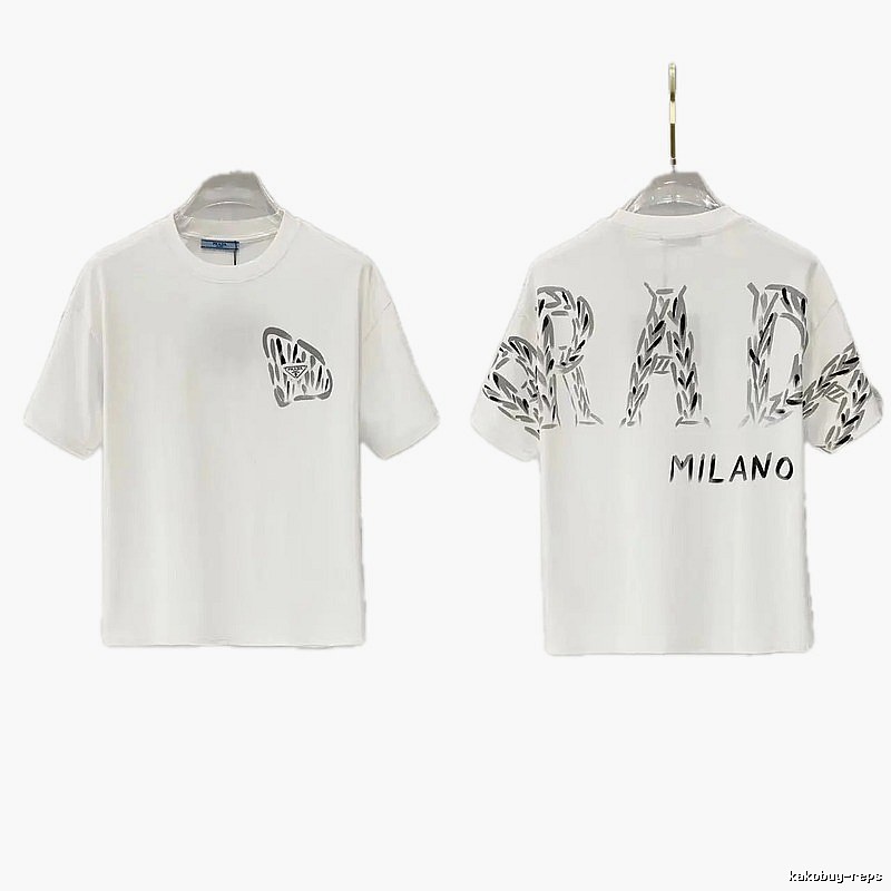 Prada Triangle Logo Trendy & Edgy Style White Short-sleeve T-shirt