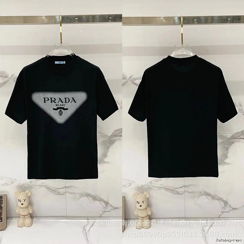 Prada Triangle Logo Trendy Style Black Short-sleeve T-shirt