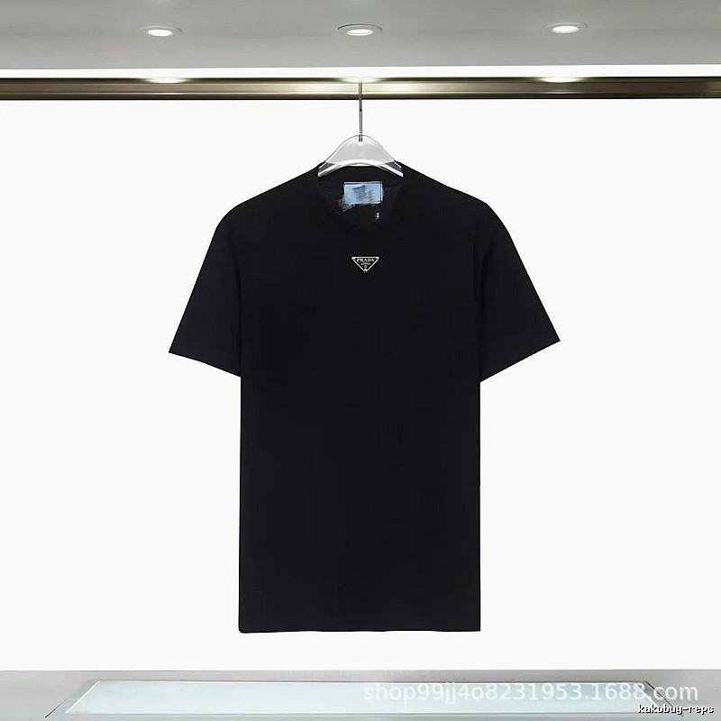 Prada Triangular Logo Minimalist Style Black Short-sleeve T-shirt