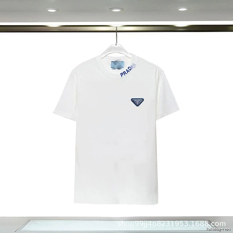 Prada Triangular Logo Minimalist Style White Short-sleeve T-shirt