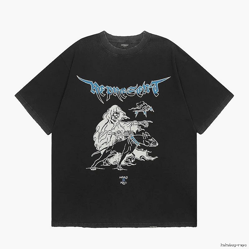 Represent Grim Reaper Print Vintage Style Black T-Shirt