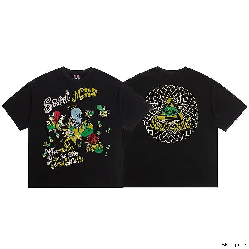 SAINT Cartoon Graffiti Street Style Black T-Shirt