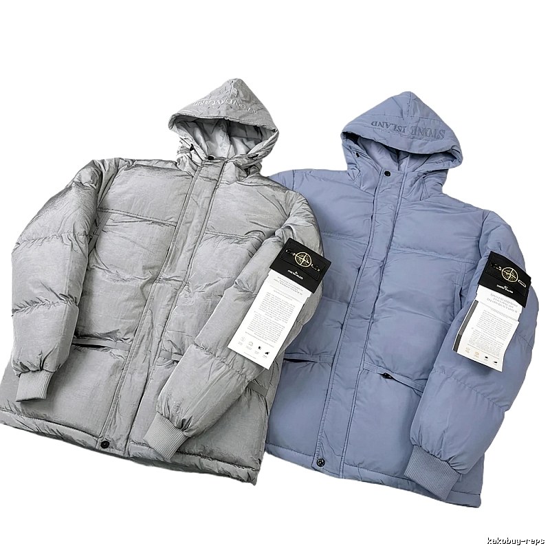 Stone Island hooded minimalist grey-blue down jacket